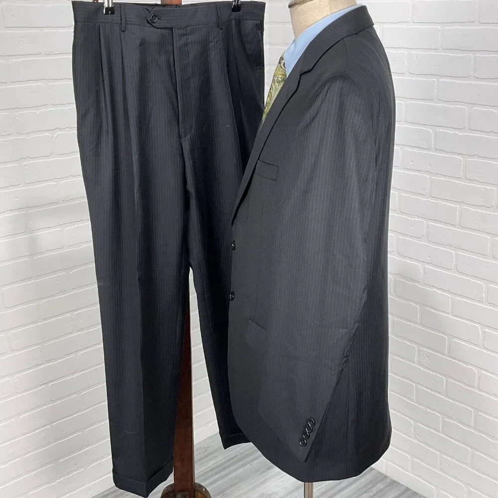 Jos A Bank Suit Men 43L 34Wx30L Black White Gordon‎ Signature Gold Wool Classic